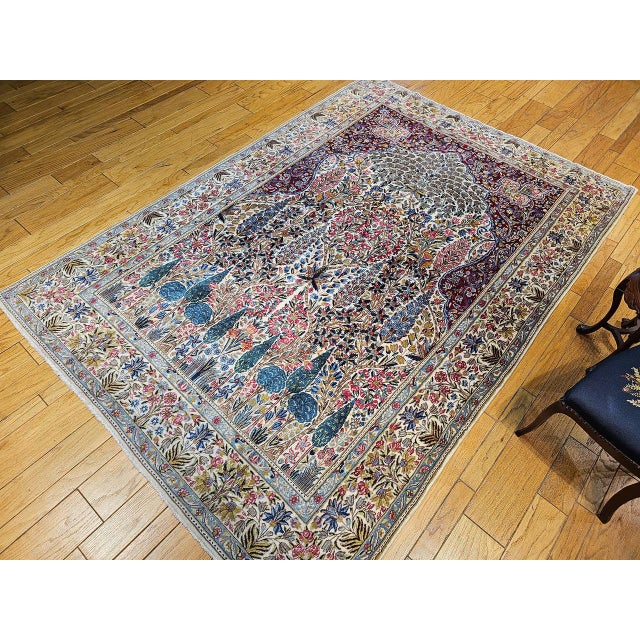 Textile Vintage Persian Kerman Lavar Rug, Hand-Knotted Wool, Tree of Life Pattern, Ivory & Green, 7x10 For Sale - Image 7 of 16