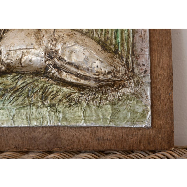 Vintage Painted Embossed Aluminum Lion Art Wallhanging For Sale - Image 10 of 11