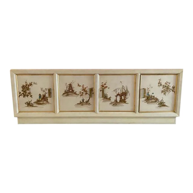 1960s Modern Brass & Handpainted Asian Scene Sideboard For Sale