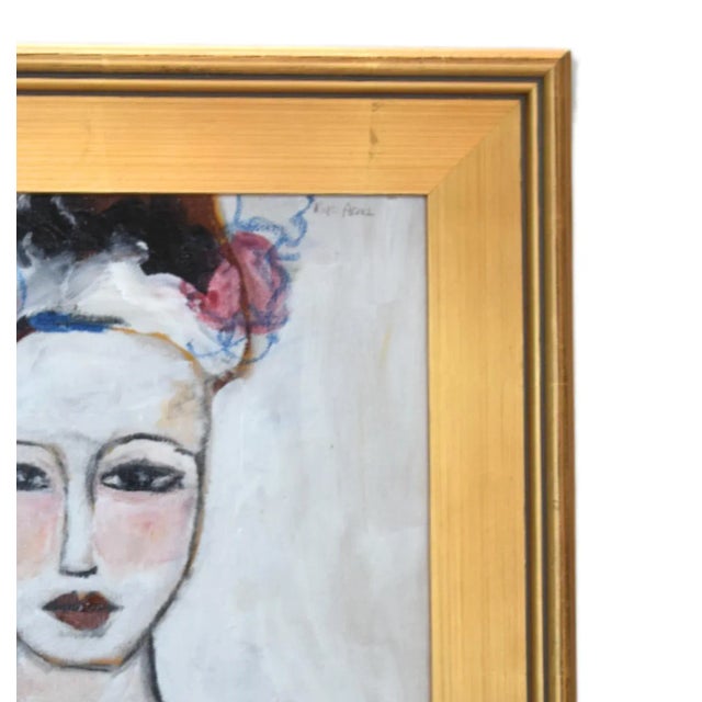Original one-of-a-kind oil painting of a French lady portrait on stretched canvas. The talented artist "Ruth Arenz” signed...