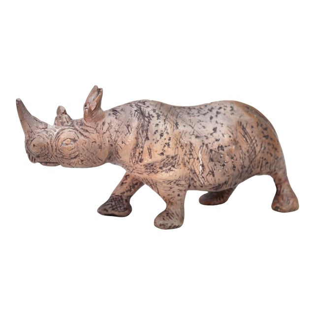 Vintage Handcrafted West-African Soapstone Rhino Figurine For Sale