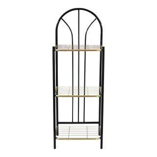 1970s Black Metal & Brass Small Shelf For Sale