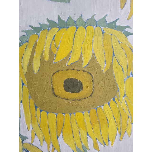 Textile 1960s Swedish Mid Century Modern Oil Painting of Sunflowers by Brita Streijffert For Sale - Image 7 of 18
