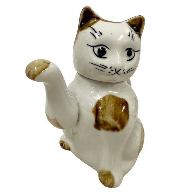 Ceramic Early 20th Century Chinese Porcelain Cat Teapot With Marks on the Bottom For Sale - Image 7 of 11