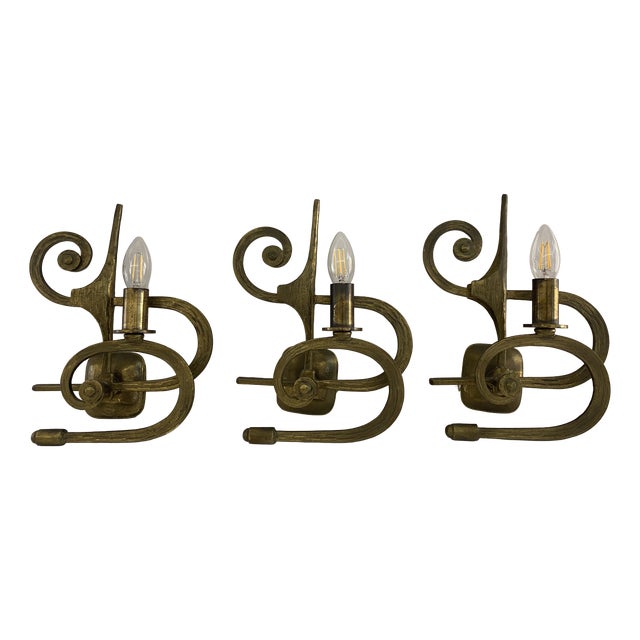 Vintage Bronze Wall Lights, Italy, 1950s, Set of 3 For Sale