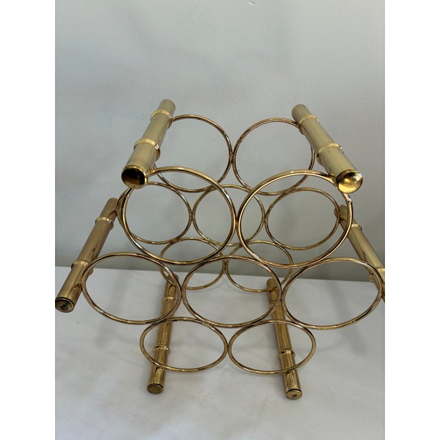 Vintage Brass Mid-Century Modern Faux Bamboo Wine Rack For Sale - Image 4 of 9