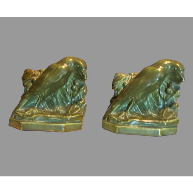 Pair of 1920 Rookwood Art Pottery Figural Raven Rook Bird Bookends 2275 For Sale - Image 6 of 10