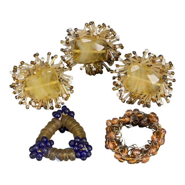 Vintage 1950s Glass Atomic Starburst Beaded Napkin Rings - Mixed Lot of 5 For Sale