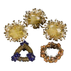 Vintage 1950s Glass Atomic Starburst Beaded Napkin Rings - Mixed Lot of 5