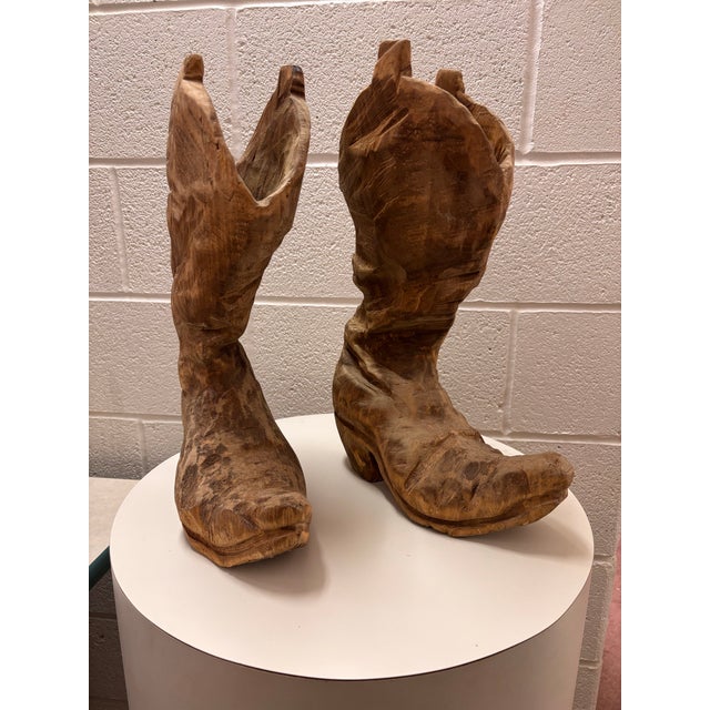 1970s Carved Cowboy Boots, Signed by Artist - Set of 2 For Sale In Cleveland - Image 6 of 6