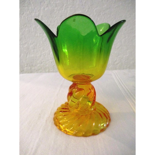 Vintage Marigold & Green Flash Glass Flower Dessert Glasses, S/10 For Sale - Image 4 of 7