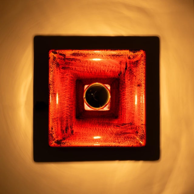 Exceptional hexagonal wall or ceiling light made of red-orange ceramic, manufactured by hustadt leuchten in germany. It is...