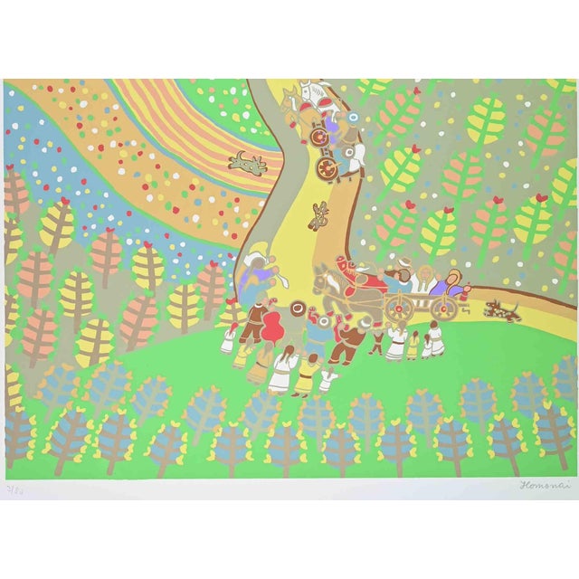 Pal Homonai, Procession through the Countryside, Screenprint, 1970s For Sale