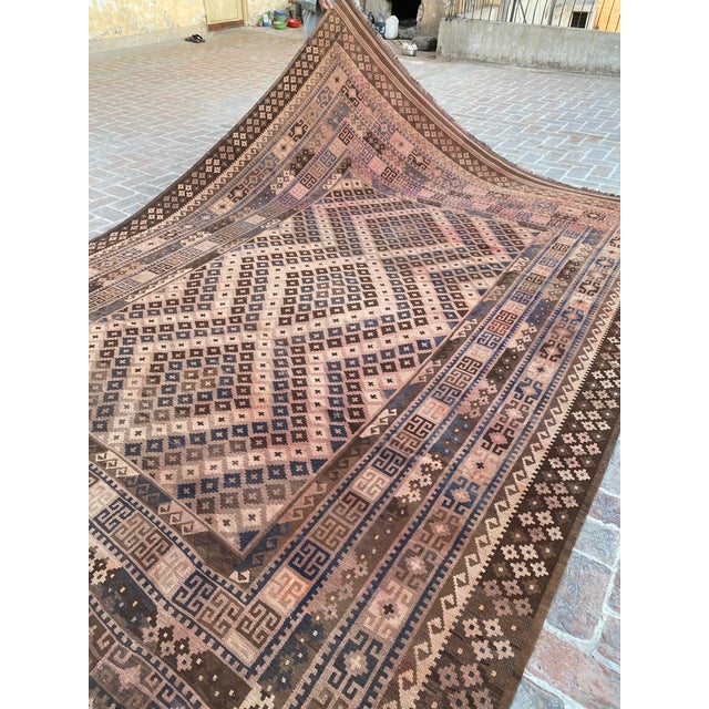 Handwoven Maimana Ghalmori Kilim Rug in Brown, Blue and Rose, 9.6 X 13.6 Ft For Sale - Image 12 of 12