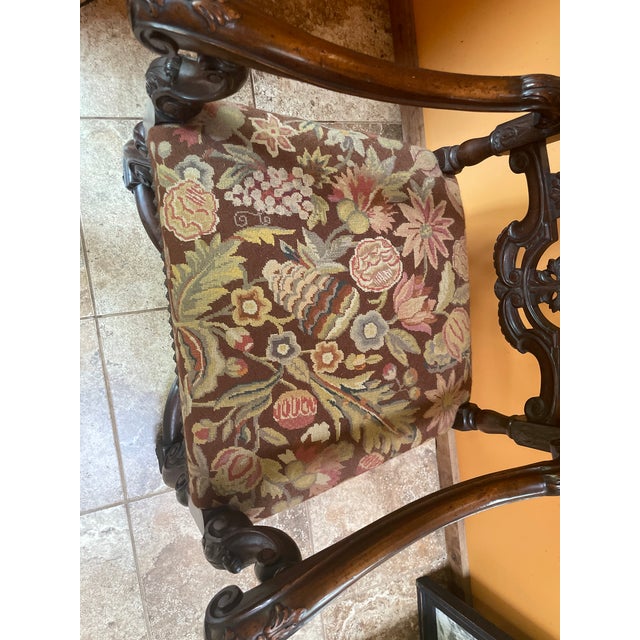 Wood Antique Gothic Jacobean Style Carved Ornate Walnut Throne Accent Chair For Sale - Image 7 of 11
