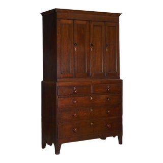 19th Century English Oak and Pine Antique Cupboard Over Chest of Drawers For Sale