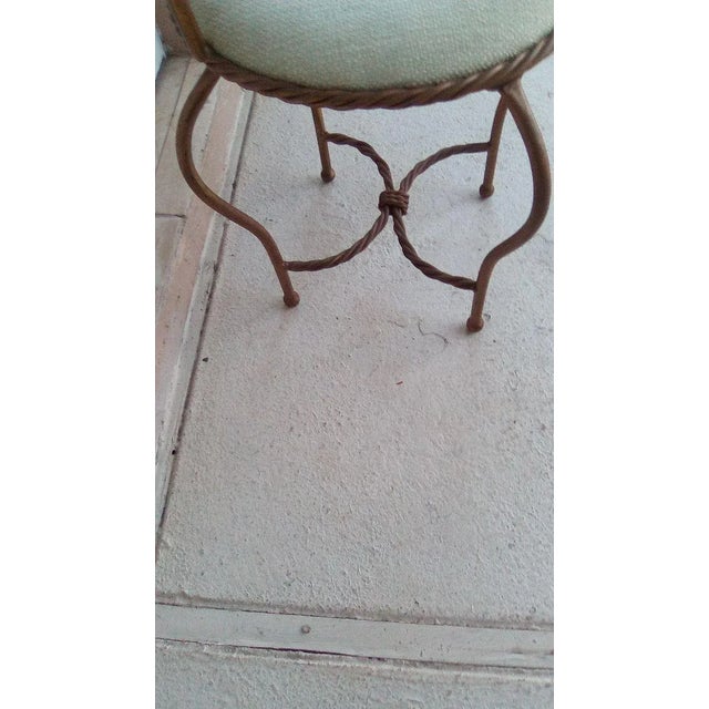 Metal 1970s Hollywood Regency Wrought Iron Tassel Rope Swivel Vanity Chair with Upholstered Seat For Sale - Image 7 of 12