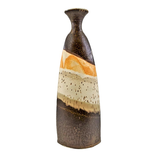 Vintage 1970s Organic Mid-Century Modern Studio Art Pottery Ceramic Vase, Signed For Sale