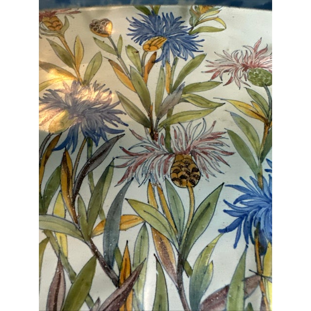 Porquier Beau Quimper French Faience Basket With Bachelor Button Flowers For Sale - Image 4 of 8