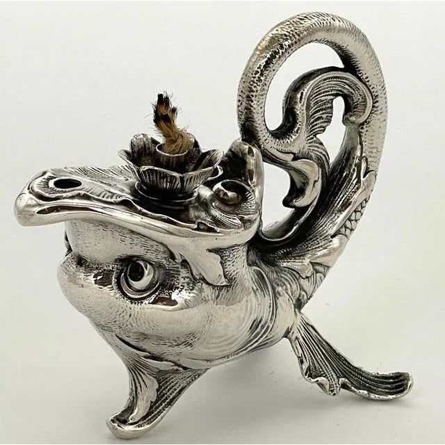 Late 19th Century Art Nouveau German Sterling Fantasy Fish Motif Oil Lamp/Cigar Lighter For Sale - Image 9 of 12