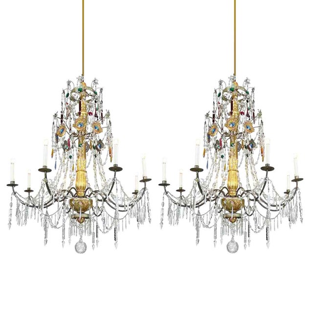 Antique Genoese Empire Chandeliers in Crystal and Gilded Wood, 1780s, Set of 2 For Sale - Image 14 of 14