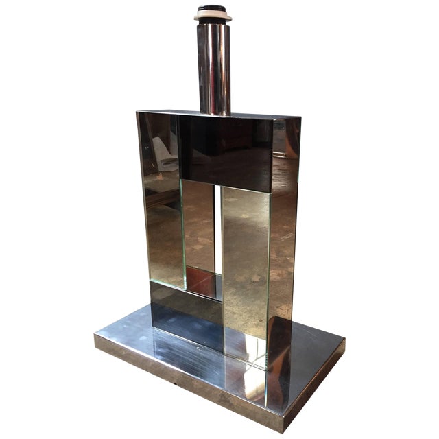 Sandro Petti 1970s Italian Modern Chrome and Mirror Table Lamp, 1970 For Sale