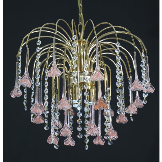 1980s Meryl Streep, Pink Murano Flowers and Crystal Drops Chandelier For Sale - Image 9 of 16