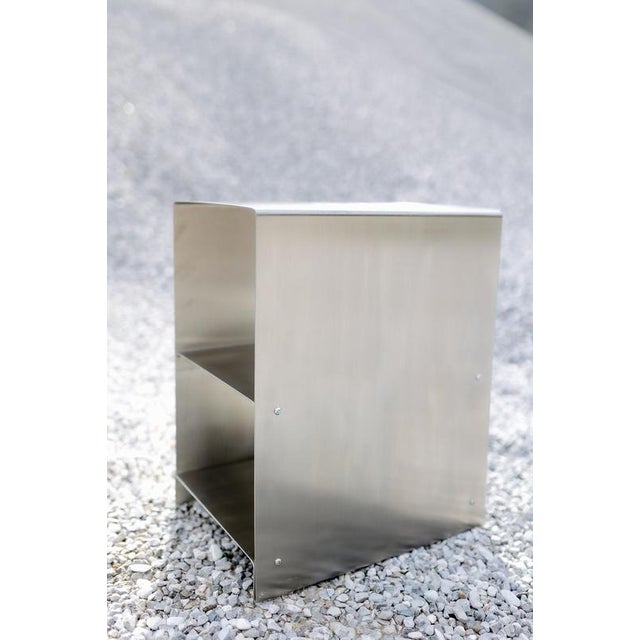 Cosmo Multifunctional Stool and Shelf in Brushed Stainless Steel by Form & Eisen For Sale - Image 10 of 18