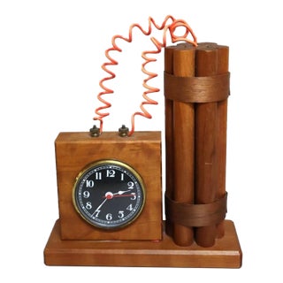 Vintage Folk Art Dynamite Wooden Desk Clock For Sale