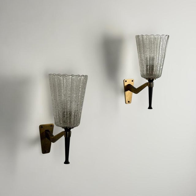 Metal Large Murano Sconces attributed to Archimede for Seguso Vetri D Arte, 1940s, Set of 2 For Sale - Image 7 of 18