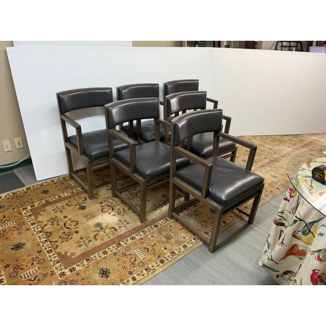 Contemporary Antonio Citterio for Maxalto + B&b Italia Simplice Leather Arm Chairs, Set of Six For Sale - Image 3 of 12