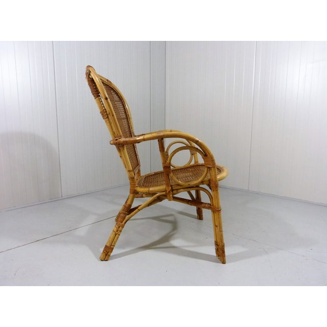 Wood Italian Rattan Easy Armchair, Italy, 1970s For Sale - Image 7 of 14