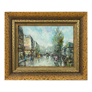 Paris Street Scene with Figures Parisian Street 20th Century Post-Impressionism 1975 Circa For Sale