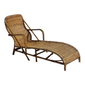 Vintage 1970s Coastal Modern Italian Rattan Chaise Lounge