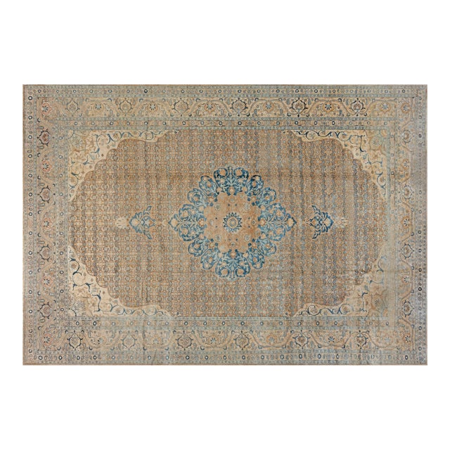 Fine Persian Tabriz Brown, Blue Hand Knotted Wool Carpet For Sale
