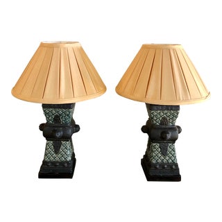 20th Century Primitive Style Ceramic Vase Table Lamps - a Pair For Sale