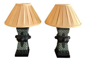 20th Century Primitive Style Ceramic Vase Table Lamps - a Pair