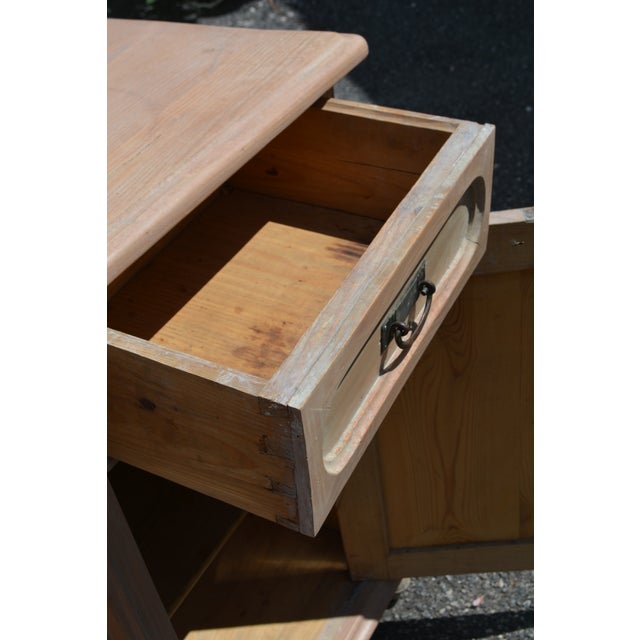 Vintage Pair Rustic Pine Wood Nightstands W/ Drawer / Cupboard & Back Splash For Sale - Image 11 of 18