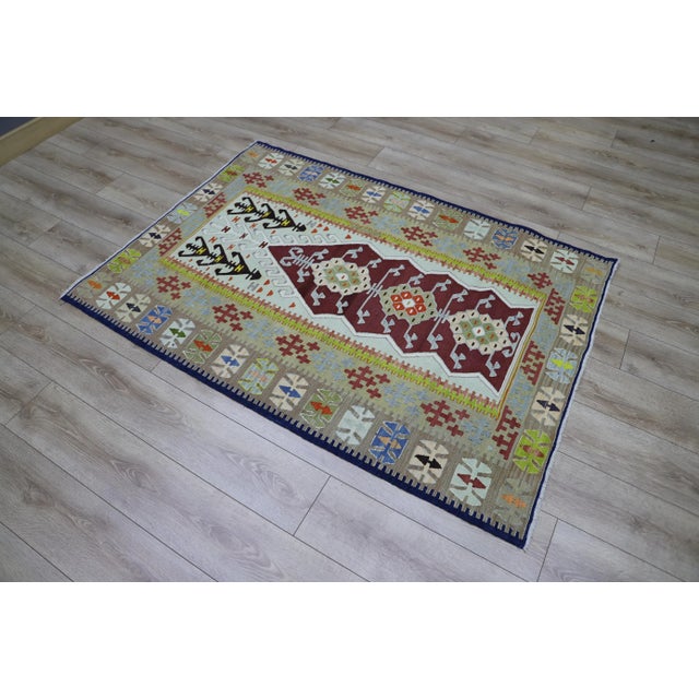 Size: 4 x 5.7 ft ( 122 x 174 cm) 48 x 68 inches Color: Organic Natural Dye ( Burgundy,Cream,Green,Blue ) Material: 100%...