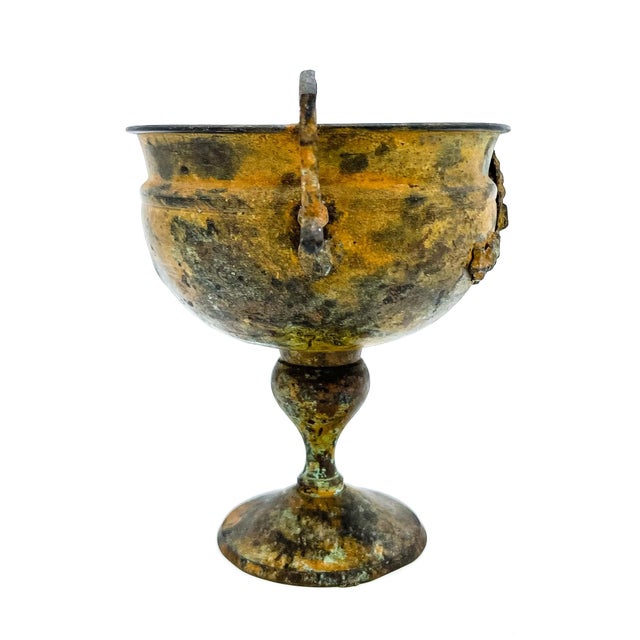Hollywood Regency Vintage Brass Pedestal Urn Cachepot With Ornate Handles – Neoclassical / Hollywood Regency For Sale - Image 3 of 10