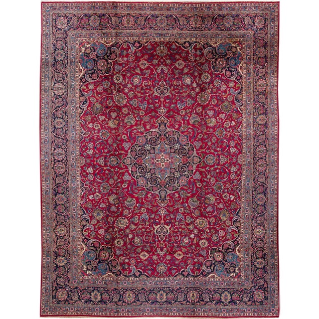 19th Century Antique Mohtasham Kashan Handmade Botanical Medallion Red Wool Rug For Sale - Image 10 of 10