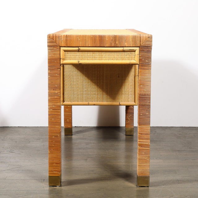 Mid-Century Modernist Rattan & Bamboo Wrapped Desk Signed Bielecky Brothers For Sale - Image 15 of 18