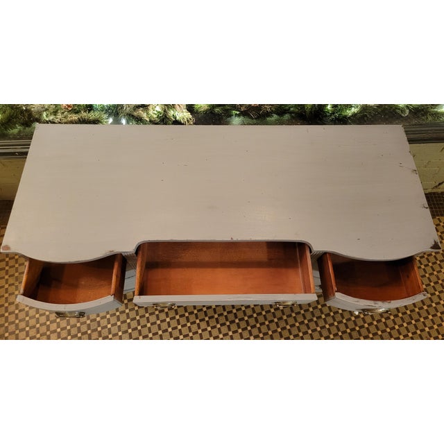 Chippendale Mid 20th Century Chippendale Mahogany Double Pedestal Writing Desk With Blue-Gray Distressed Finish For Sale - Image 3 of 9