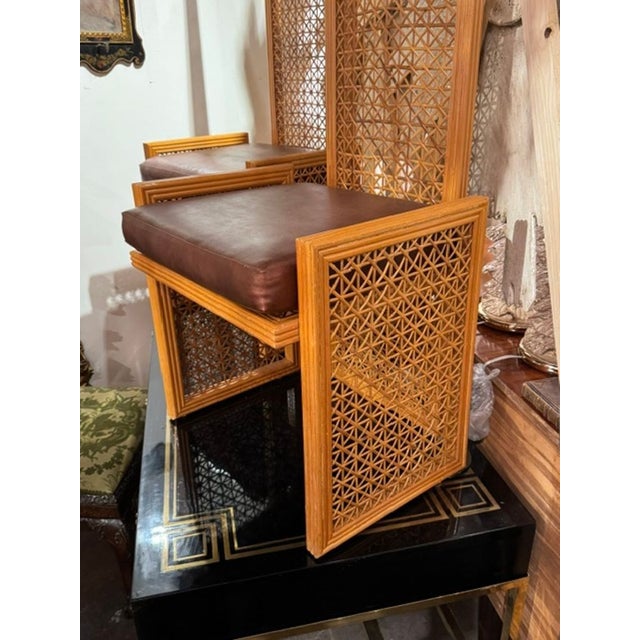 Pair of MCM Designer High Back Rattan Hall Chairs For Sale - Image 4 of 8
