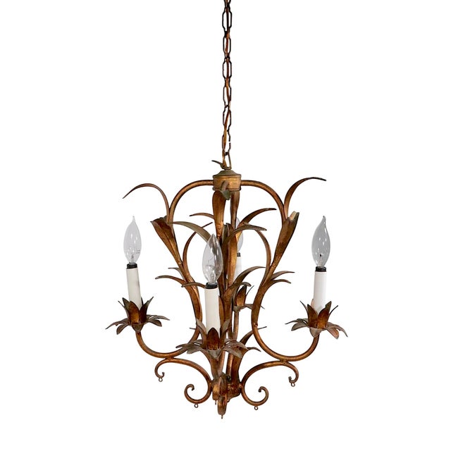 Italian Gilt Metal Foliate Chandelier C. 1940/60's For Sale - Image 12 of 12