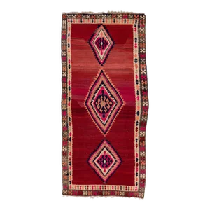Mid-20th Century Turkish Kilim Red Handmade Tribal Wool Rug
