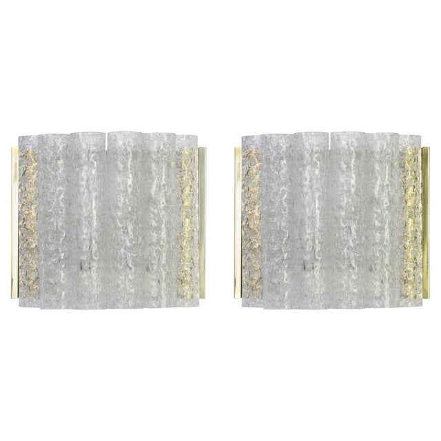 Brass Ice Glass Wall Sconces attributed to Doria, Germany, 1960s, Set of 2 For Sale - Image 9 of 9