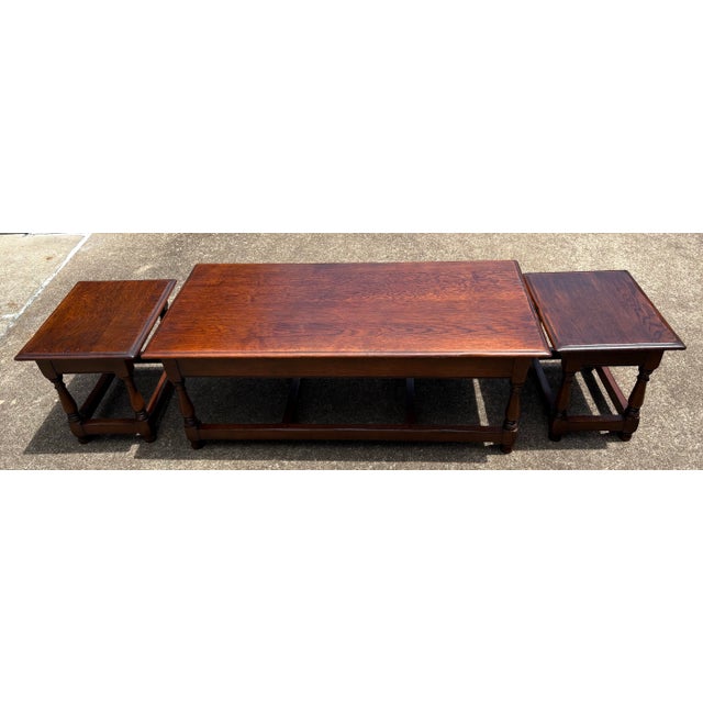 Wood Vintage Solid Wood Coffee Table With Two Nesting End Tables For Sale - Image 7 of 7
