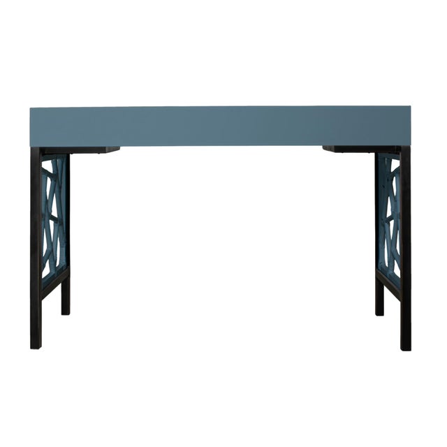 Wood Tiffany Writing Desk - Regatta Blue For Sale - Image 7 of 9