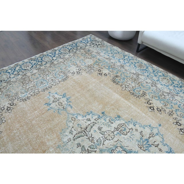 1970s Vintage Persian Handmade Wool Cotton Blue Area Rug For Sale In San Francisco - Image 6 of 11